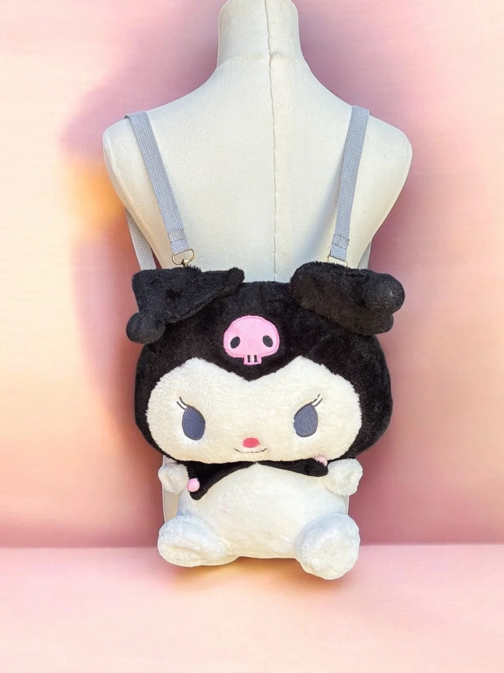 Sanrio Kuromi Plush Character Backpack in Black, White & Pink